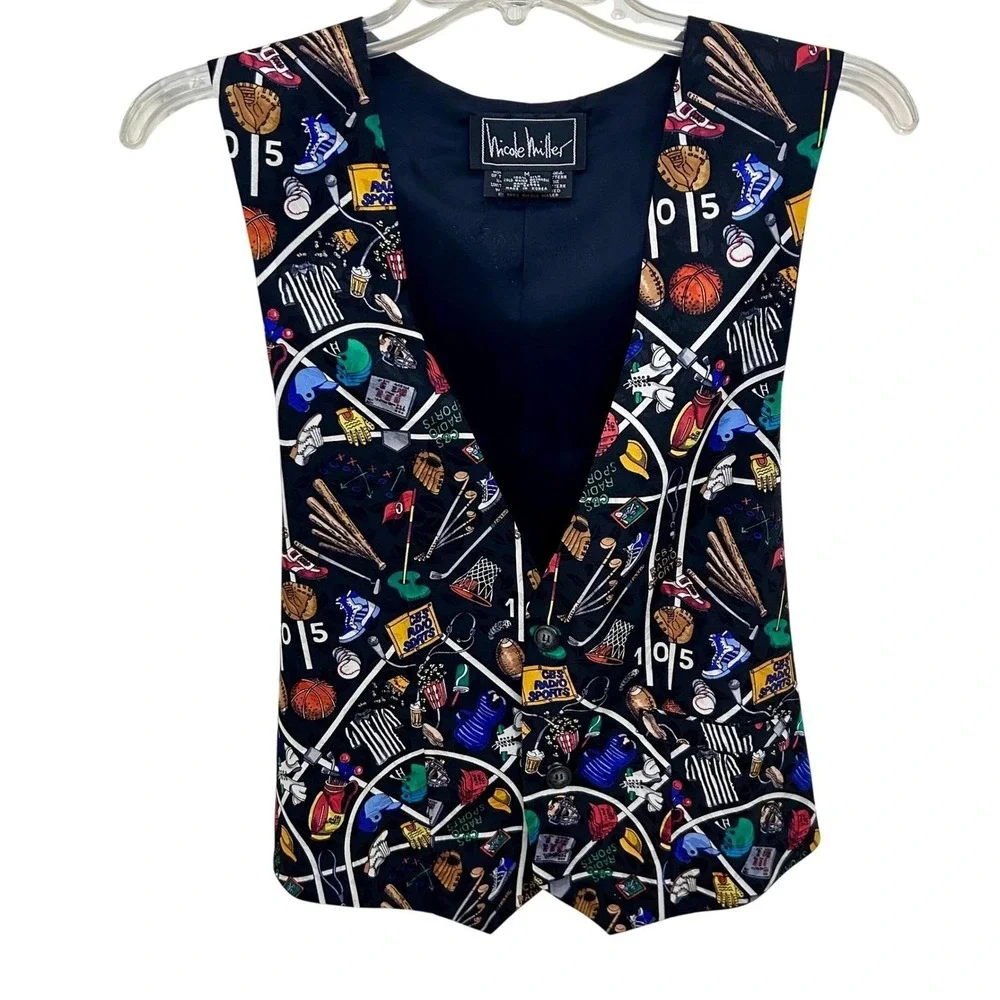 Nicole Miller‎ Mens 100% Silk Sports Print Vest Size M